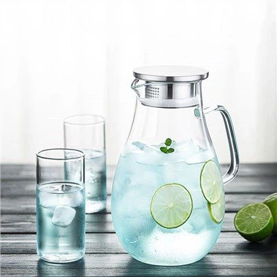 SS 뚜껑이 있는 1700ml 유리 투수