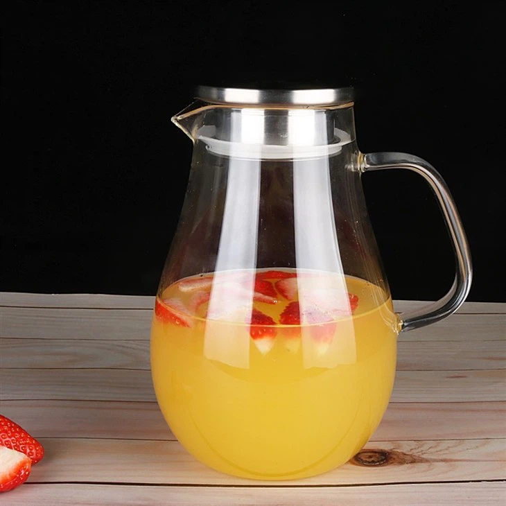 High Borosilicate 1500ml Glass Cold Kettle Glass Water Jug Pitcher With Metal Lid